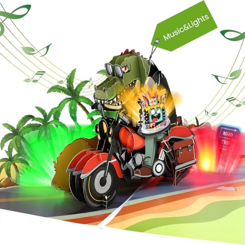 Musical Birthday Card for Boys, Funny 3D Crocodile Pop-Up Birthday Card with Music & Light & Blowable Candle for Grandson Boys Men Kids Husband Girls