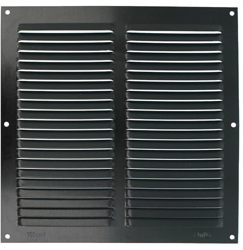 Amig - Fyrkantigt aluminiumgaller - Ventilationsgaller för luftutlopp - Perfekt för köks- och badrumstak - Mått 250 x 250 mm - Svart