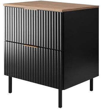 3E 3xE living.com Badezimmerschrank, Schwarz/Eiche Craft + Goldener Griff, 60 x 77 x 46 cm