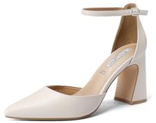 QUEEN HELENA Décolleté Donna Scarpe con Tacco a Punta Chiusa Casual Eleganti ZM9957 (Beige, Sistema Taglie Calzature EU, Adulto, Donna, Numero, Media, 40)