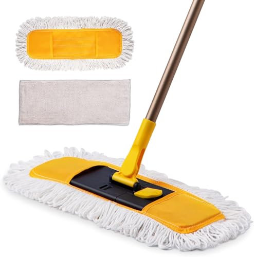 Yocada Mikrofaser-Bodenmop Staubmop Teleskop mit insgesamt 3 Mop-Pads Nass- und Trockenbodenreinigung für Hartholz Keramik Marmor Fliesen Laminat Haus Küche 57 Zoll