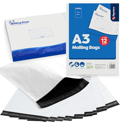 12pk A3 Mailing Bag, Peel & Seal Delivery Bags for Parcels, Documents & Clothes, 29.7 x 42cm Strong Tear Resistant Plastic Vinted Shipping Bags for Packaging, Postage, Office, Home & Business Use