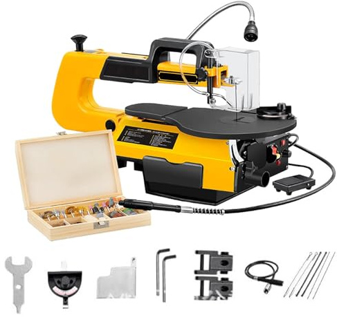 Wood Cutting Machine, 16-Inch Scroll Saw 180W for Woodworking with 100-Piece Tool Kit, 550-1650 Adjustable Speed, 50mm Cutting Thickness, 0 to 45° Table Tilt