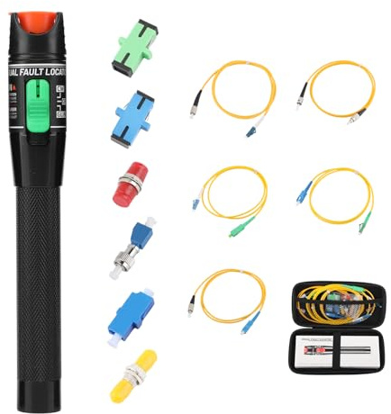 WSOLDMA 12PCS Fiber Optic Kit, Portable test Tool with 30KM Visual Fault Locator, FC Male to LC Female Adapter, SC/FC/LC/ST Coupler and 5 Patch Cords (30km)