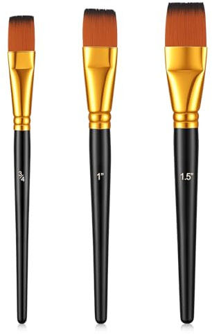 Matwsec 3 Pcs Flat Paint Brushes, 3 Size Wide Craft Paint Brushes for Acrylic Painting, Artists Paintbrushes for Oil, Body Mask (Nylon Bristles and Beech Wood Handle)