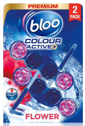 Bloo Colour Active Toilet Rim Block Fresh Flowers with Anti-Limescale, Cleaning Foam, Dirt Protection and Extra Freshness - 2 x 50g
