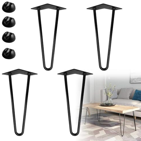 HENGMEI 4x40cm Haarnadel Tischbeine Tischkufen Tischgestell mit 2 Stangen inklusive Freie Bodenschoner für Kaffeetisch, Tisch und Schreibtisch, Schwarz