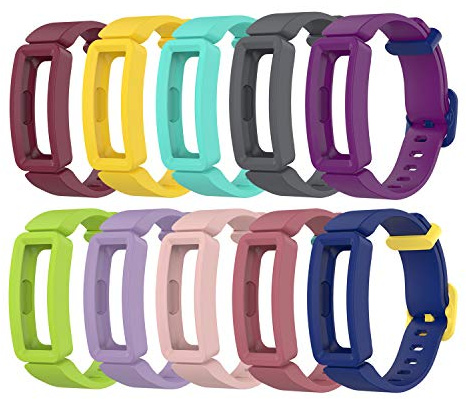 TenCloud Lot de 10 bracelets de rechange compatibles avec Fitbit Ace 2, bracelets en silicone souple et flexible pour tracker d'activité Inspire 2/Inspire HR/Inspire/Ace 2 (10 couleurs-A)
