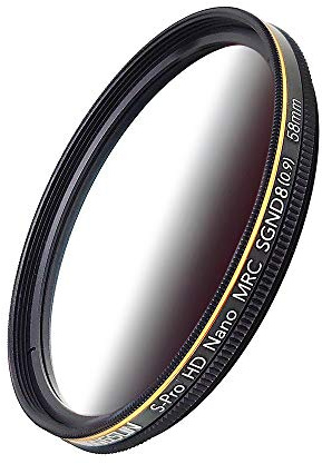 JONGSUN Filtro ND da 58 mm, colore morbido graduato grigio densità neutra, 18 strati multistrato vetro ottico Schott B270, CSGND8 (0,9) 3-Stop