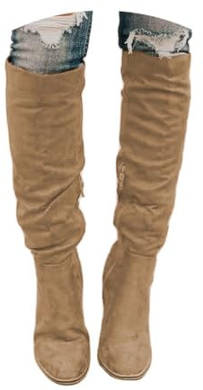 Onsoyours Boots Longues Femmes Hiver Bottes au Genou à Talons Bloc Automne Elegant Casual Chaussures A Beige 37 EU