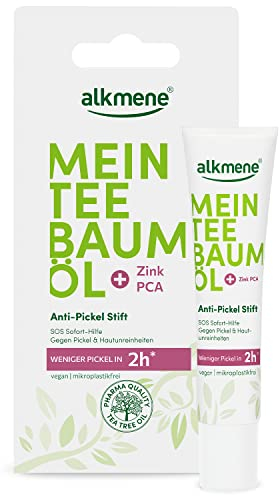 alkmene Mein Teebaumöl Anti Pickel Stift 15 ml weniger Pickel in 2h - Naturreines Teebaumöl, vegan & klimaneutral - SOS Pickelstift - Soforthilfe gegen Pickel & Hautunreinheiten - Antipickelstift