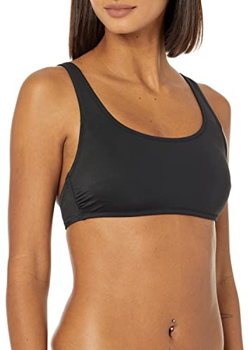 Amazon Essentials Women's Scoop Neck Swim Crop Top, Washed Black, Medium