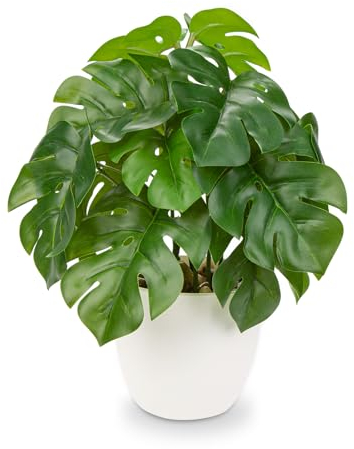 Oairse Fake Plants in Pots 24cm Artificial Monstera Plant Samll Faux Potted Plants Decorative Realistic Tropical Plant for Home Office Kitchen Bathroom Desk Shelf Decoration