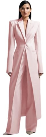 HZUOU Women's 2 Piece Long Blazer with Pants Set Solid Elegant Blush Pink Suit Set for Casual Business Office Size M