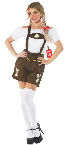 Fun Shack Lederhosen Dam, Brun Bayersk Dräkt med Vit Rufflad Skjorta, Oktoberfest Karneval Maskerad Temafest