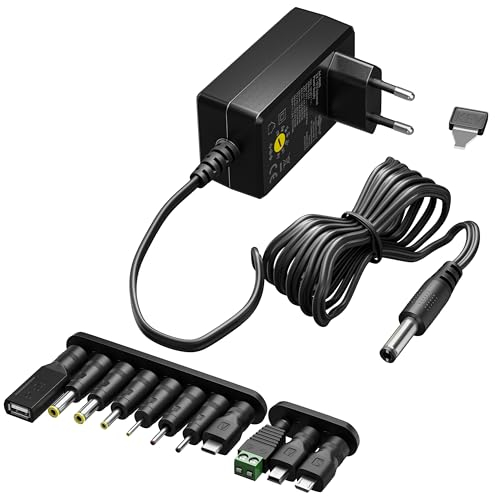 goobay 64571 Universal Netzteil 3 V - 12 V, max. 7,2 W / DC Wechseladapter / Ersatznetzteil für TV, Router, LED Streifen / Variable Spannung / USB-C, USB-A, Micro-USB / inkl. 11 Adapter