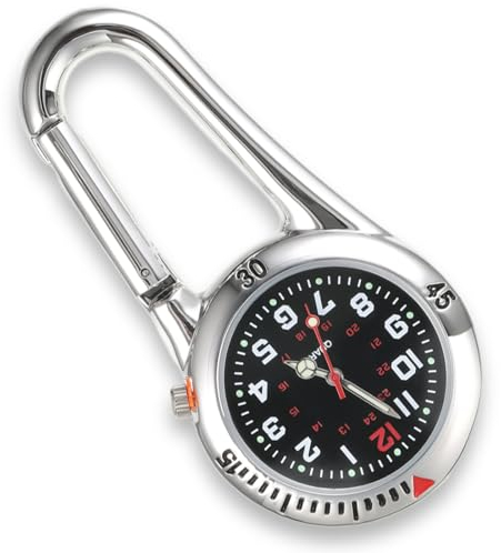 Karabineruhren Multifunktionale wasserdichte Karabineruhr Leuchtende Karabineruhr Unisex Krankenschwester Uhren Aufstecken Uhren für äRzte Sanitäter Sport Uhr Zu Schwesternuhr (Standard, Silber)