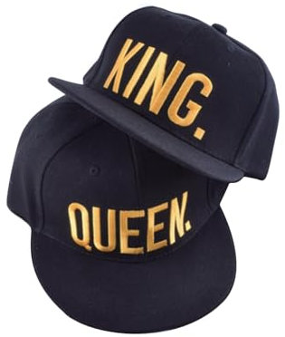 Yotselid 2 Stück King and Queen Basecap für Herren und Damen, verstellbar, Unisex, Einheitsgröße, Sonnenmütze für Paare(Gold)