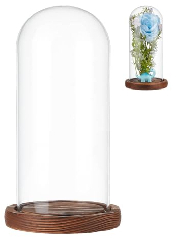 NBEADS Clear Glass Dome, Clear Glass Display Case with Camel Wood Base Decorative Display Dome Case for Plants Flower Display Photos Medals Decoration, Finish Size: 104x190mm