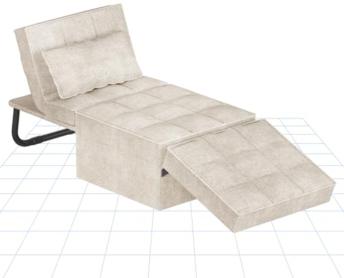 FLEXISPOT Sessel Wohnzimmer Sessel mit hocker Schlafsessel Klappbar mit bettfunktion mit schlaffunktion umwandelbarer Stuhl Bett ausziehbarer Schlafsessel Belastbar bis 300kg, Beige，72 * 69 * 35 cm