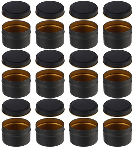 Paquete de 12 Latas Con Tapas para Hacer Velas, Recipientes Decorativos Redondos de Metal, Tarros Vacíos para Bricolaje, Especias, Joyas, Polvo, Dulces, Ungüento - Negro