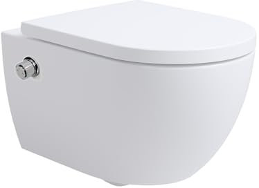 Soho Whirlflush - Inodoro suspendido sin bordes con tornado, función de bidé, función de ducha, descenso automático y aislamiento acústico, inodoro Taharet con ducha, inodoro de pared, inodoro bidé