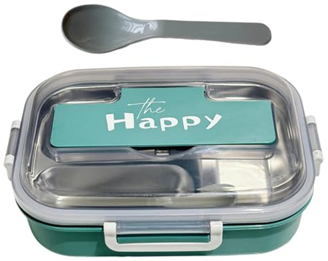 Shouxiut Stainless Steel Lunch Box for Adults, Snack Containers for Adults with Utensils, 3-Compartment Microwave-Safe Snack Storage Box for Offices Picnic Camping Outings School Daycare