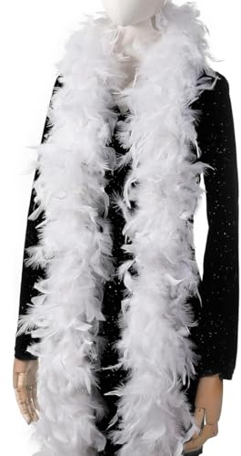 WUYJI Boas para disfraces 1 boa de plumas, juego de accesorios para mujer de los años 20, boa de plumas blanca, ropa de mujer de los años 20, plumas blancas, boa de plumas esponjosa
