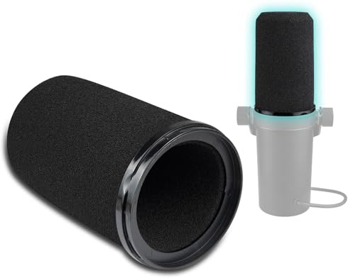 SOULWIT Schiuma Microfono Pop Filter per Shure SM7B/SM7dB, Protezione Copertura in Spugna Mic Parabrezza - Forma Cilindrica Nero