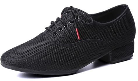 sekiueo Zapatos De Baile De Malla Hombre Suela De Cuero Zapatos De Salón De Baile para Interiores con Cordones para Salsa Y Latinas,Negro,47 EU
