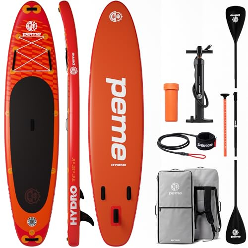peme Tavola Sup Gonfiabile Adulti Stand Up Paddle Board Canoa Rigida da Mare 350cm per Surf Standup Acquatico Sport Mare Lago Fiume Equilibrio Stabilità 18PSI fino a 166kg - HYDRO Adventure Orange