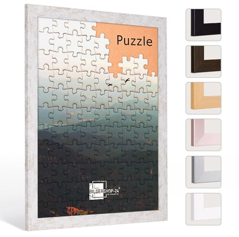 Bildershop-24 Cornice puzzle London per puzzle, ca. 300-500 pezzi, 36 x 49 cm, 49 x 36 cm, bianco vintage con vetro acrilico