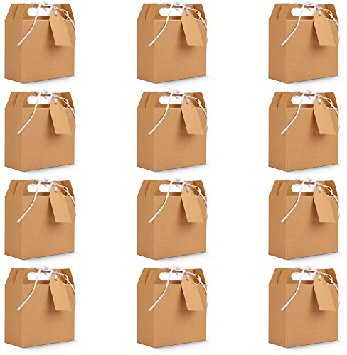 Belle Vous Karton Geschenkboxen Braun mit Etiketten (20 Stk) - Schachteln 16 x 14,7x 6,5cm Pappschachteln Blanko mit Anhänger - Kraftpapier Geschenk Box für Geschenke, Hochzeit, Party, Gebäck, Schmuck