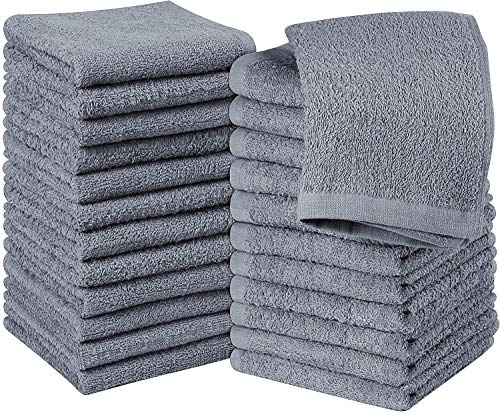 NAUSHA 12 x Face Cloths Towels 100% Soft Cotton Flannels & Wash Cloths 600 GSM High Absorbent & Quick Dry Hotel Quality Towels 30 X 30 cm (Grey, 12)
