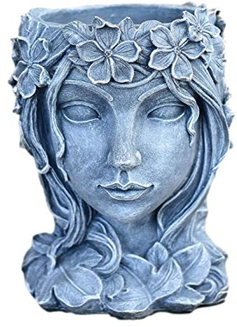 aniceday Gesicht Skulptur Garten Pflanztopf Büste Kopf Blumentopf Harz Für Home Garten Büro Desktop Dekoration - Grau - 15,8 cm x 14,5 cm x 20 cm - Outdoor