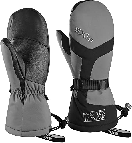 EXski Skihandschuhe Herren Wasserdicht Warm Fausthandschuhe Damen Snowboardhandschuhe Fäustlinge Winter Handschuhe (Größe S, Grau)