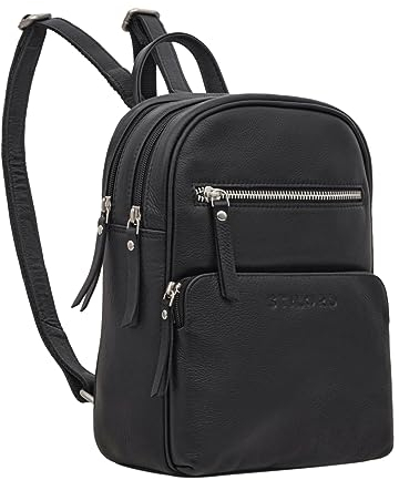 STILORD 'Fabienne' Kleiner Vintage Damen Rucksack Echtleder Schwarz mit vielen Fächern und Diebstahlsicher - ideal als Tagesrucksack Daypack Freizeitrucksack und Cityrucksack