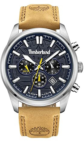 Timberland Northbridge Herren Armbanduhr mit einem Band aus Edelstahl und Leder, Farbe: Beige, Durchmesser der Uhr: 45mm, TDWGF0009602