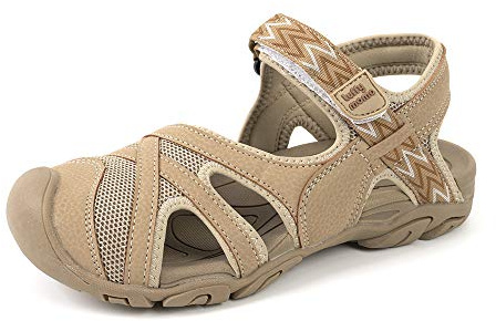 HEVA Sandali da Trekking da Donna, da Escursionismo, Punta Chiusa, Sandali da Esterno, Regolabili con Gancio e Anello, Scarpe da Sport, da Passeggio, Atletiche, da Camminata, cachi, 38 EU