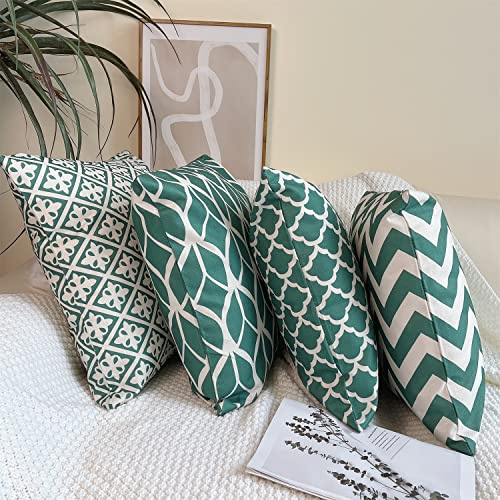 ZHAOMIMI Set di 4 Cuscini Divano Geometrico Stampato su due lati Cotone Biancheria Decorativo Copricuscini Divano Per la decorazione domestica 45x45cm (verde)
