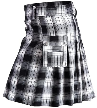 GRAJTCIN Kilt da uomo scozzese tradizionale scozzese scozzese tartan kilt moderno, Nero e bianco, X-Large