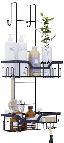 Honsdom Étagère Douche Suspendue, Etagere Rangement Salle de Bain sans Percage, Panier à Suspendre sur La Porte, pour le gel Douche et le Shampooing (Noir)