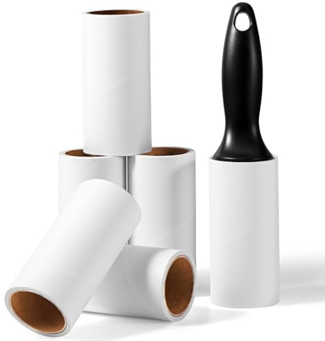 Vinabo Fusselrolle 6 Rollen mit je 60 Blatt + 1 Abroller, Extra Klebriger Tragbarer Fusselentferner, Fusselrolle Tierhaare, Fusselroller für Staub, Haare Katzenhaare, Hundehaare
