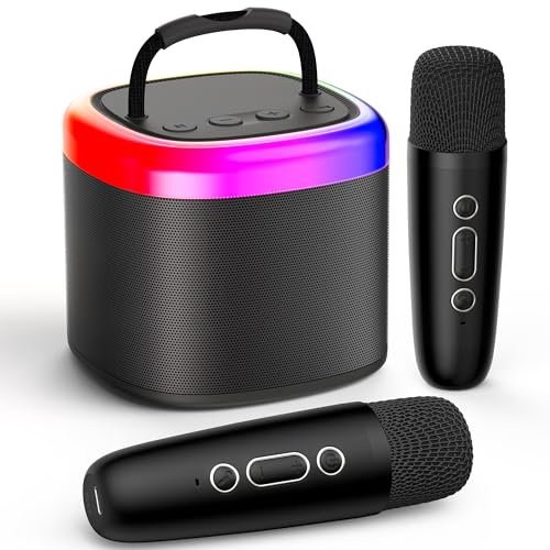 JYX Karaoke Maschine für Kinder & Erwachsene, Mini Karaoke Anlage mit 2 Mikrofonen, Bluetooth Karaoke Lautsprecher für Heimparty, Geschenk für Brithday, Weihnachten, Spielzeug für Mädchen und Jungen