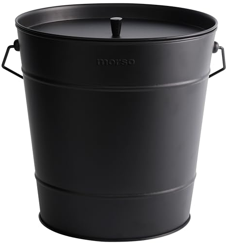 Morsø Ascheimer - Seau à cendres ignifuge avec couvercle en acier peint par pulvérisation - Bac à cendres au design épuré pour l'intérieur et l'extérieur - 30 x 31,5 cm - 13 litres - Noir mat