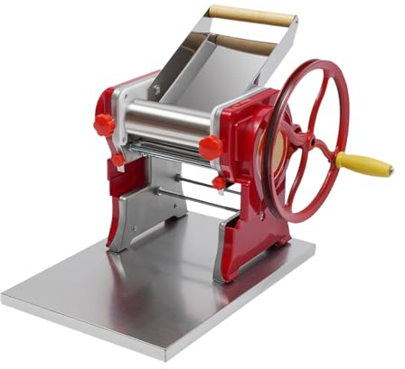 Nudelmaschine Manuell, Edelstahl Pasta Maker Pastamaschine Teigausrollmaschine für Spaghetti, Fettuccine, Lasagne, 0,5-5 mm, Rot