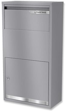Metzler Briefkasten und Paketbox rostfrei & massiv, Paketbriefkasten XXL, Standbriefkasten modern, Paketkasten mit Zylinderschloss, Postbox in RAL 9007 Graualuminium matt, Modell Avalon 3