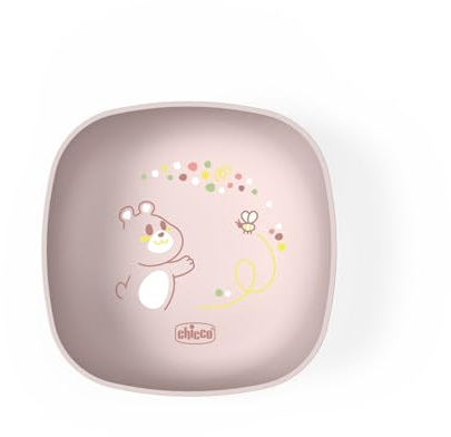 Chicco Piatto Pappa per Bebè e Bambini, Ciotola per svezzamento, con pratico coperchio in silicone per la conservazione del cibo, impilabile salvaspazio, 6+ mesi, 0% BPA, Rosa