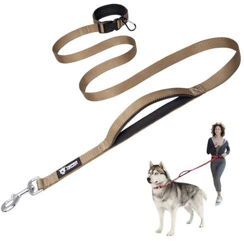 TSPRO Guinzaglio Mani Libere, Regolabile e Resistente per Cani di Media e Grande Taglia Camminando Correndo, con Maniglia di Sicurezza Imbottita e Fibbia in Metallo (Khaki 25)