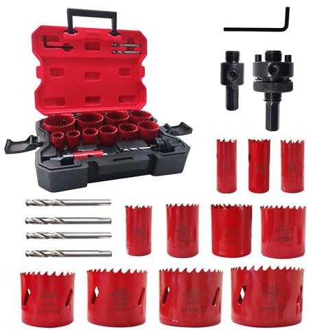 GVHAKG Lochsäge Set,16 tlg M42 Bi-Metall Lochsägen-Set über 8% kobalt, 11 größen Ø19-64mm Dosenbohrer Lochbohrer Kreisschneider mit 4 Bohrer für Weichmetall, Holz, PVC- und Kunststoffplatten
